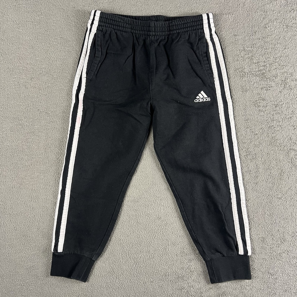 Adidas Kids Black White 5 Stripe Tricot Track Pants Joggers
